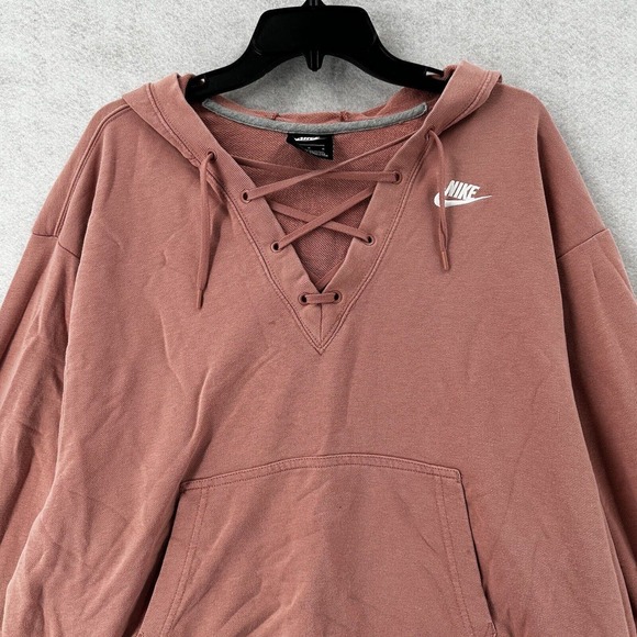 Nike Sportswear Hoodie Sweatshirt Women LG French Terry Salmon Lace-Up Oversized - Picture 3 of 12
